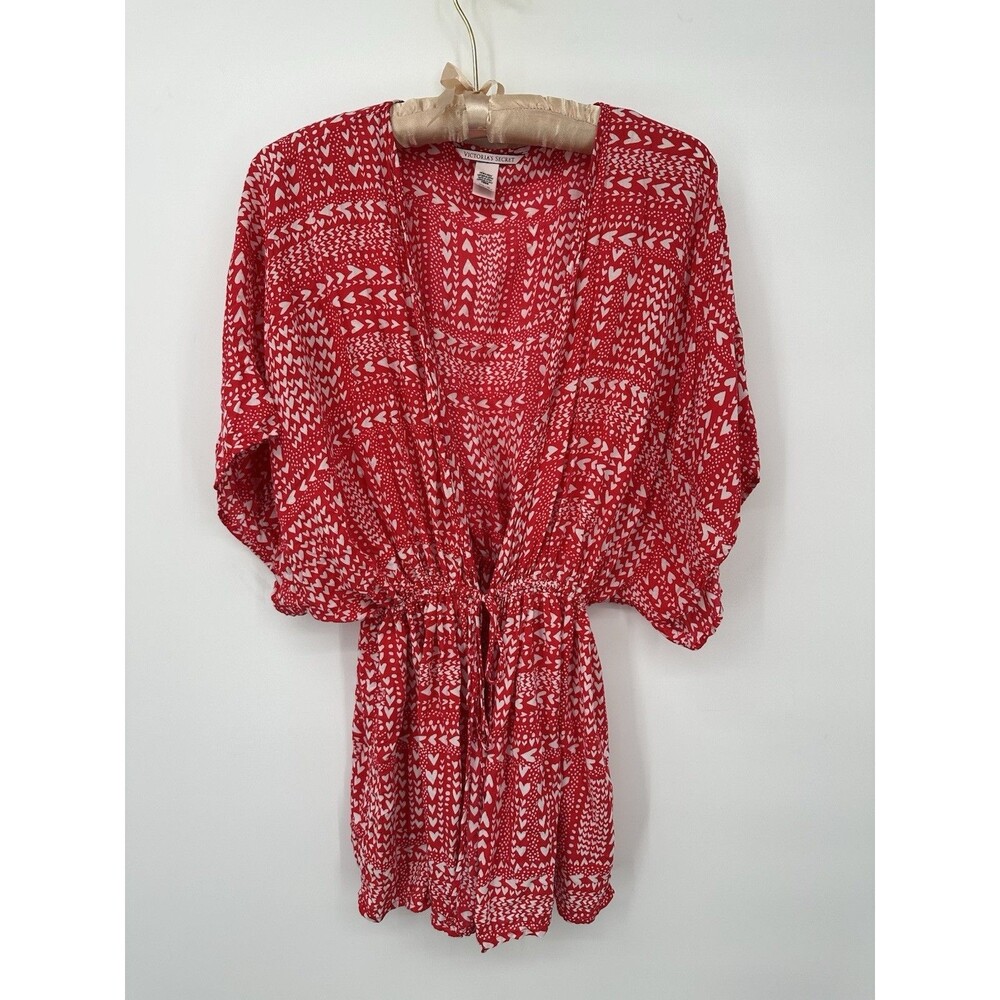 Victorias Secret Red Heart Valentines Patterned Cropped‎ Short Robe Top One Size